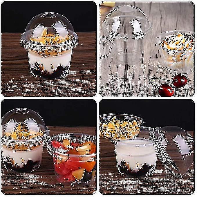 100pcs 250ml Fruit Cups With Lid Small Lids Dome Ice Cream Yogurt Containers Baking Supplies For Kid