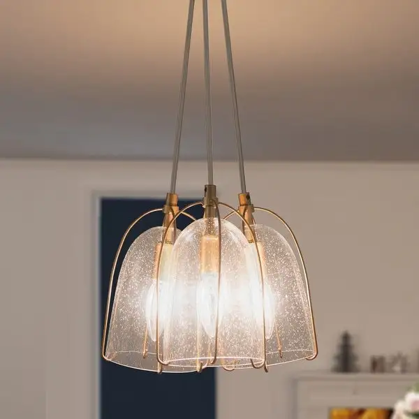 Modern Gold Pendant Light Fixture with Seeded Glass Shades for Foyer and Kitchen Area Shopping - The Best Deals on Chandeliers