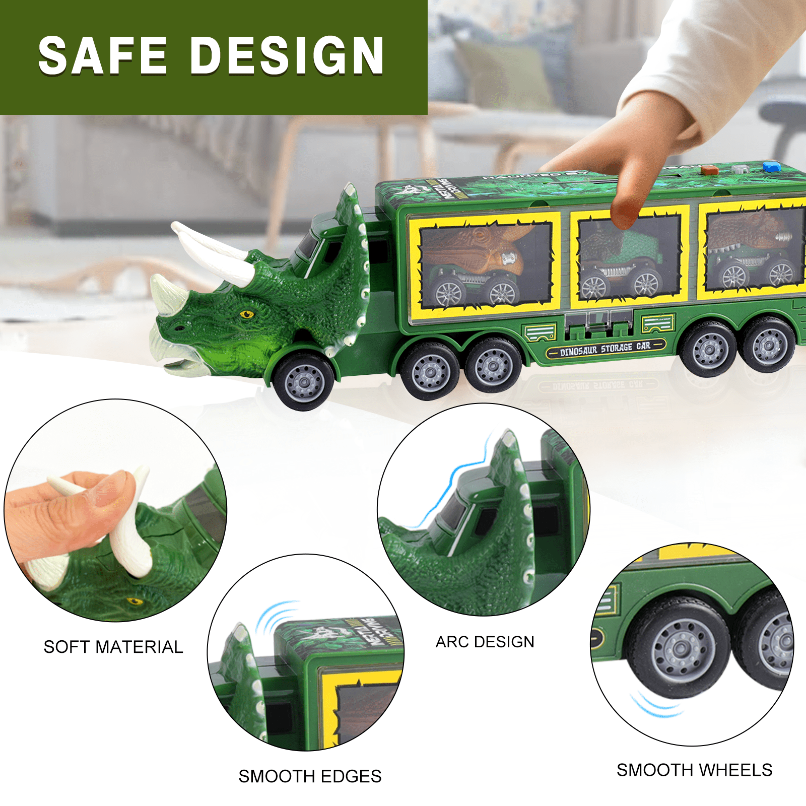 Dinosaur Toy Trucks Carrier for Kids Dinosaur Toys Set with Light Sound for Boys Girls Dinosaur Car Transporter Toy with Cars Launcher Track Pretend Toy Kids Gifts for 3 4 5 6 7 8 Years Old