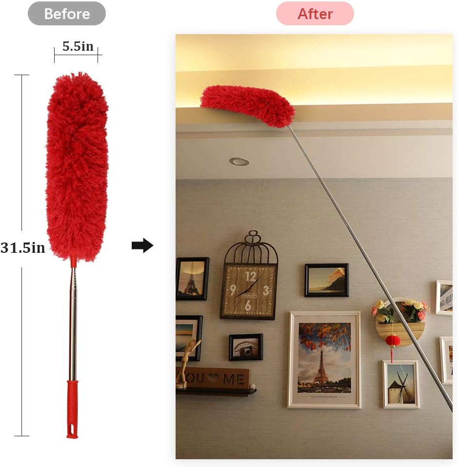 DELUX Microfiber Extendable Feather Duster with 100 inches Extra Long Pole, Bendable Head & Long Handle Dusters for Cleaning Ceiling Fan, High Ceiling, Blinds, Furniture & Cars