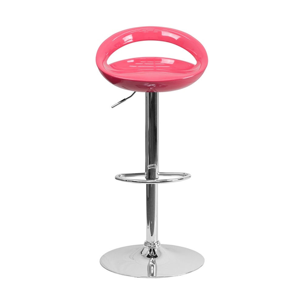 Offex Contemporary Pink Plastic Adjustable Height Bar Stool With Chrome Base - [OF-CH-TC3-1062-PK-GG]