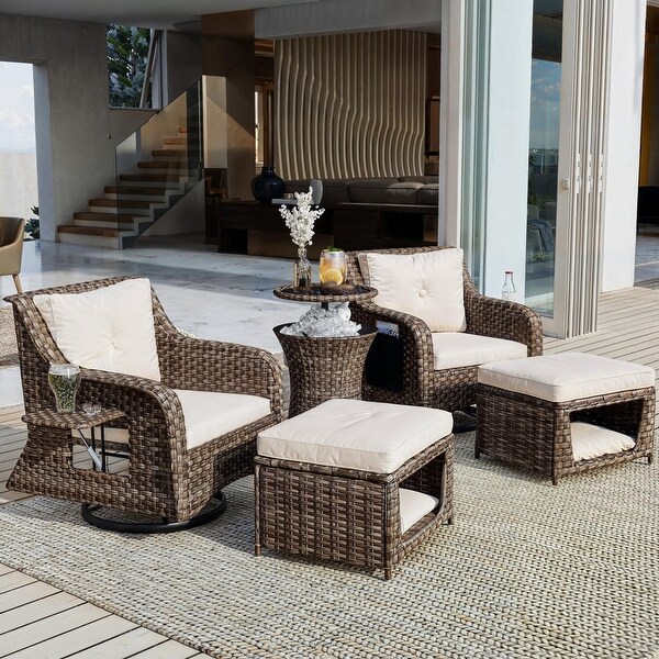 5 Pieces Outdoor Patio Swivel Rocking Chairs Set with with Ottomans and Table