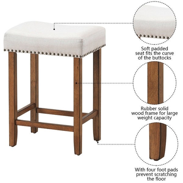 Set of 2 Nailhead Saddle Bar Stools 24