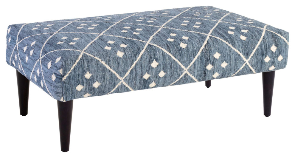 Kota Indigo Tapered Tobacco Leg Rug Ottoman   Midcentury   Footstools And Ottomans   by Annie Selke  Houzz