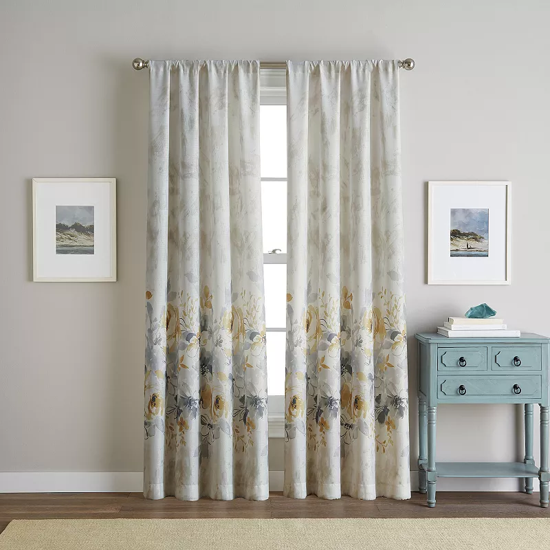 Watercolor 1-Panel Floral Window Curtain