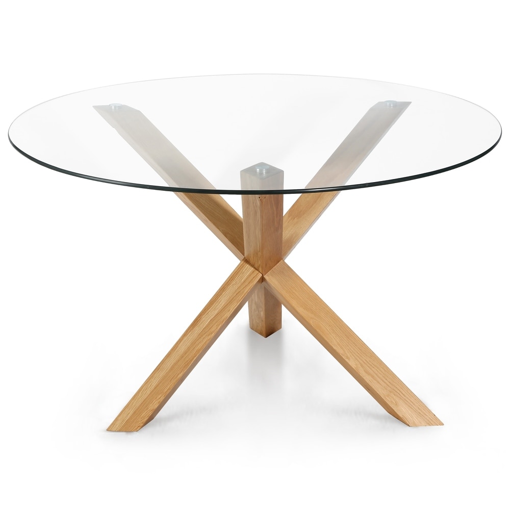 Poly and Bark Kennedy Round Glass and Wood Dining Table