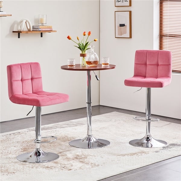 Yaheetech 2pcs Height Adjustable Modern Velvet Swivel Bar Stool with Backrest