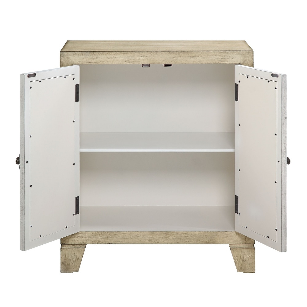 Rectangular Console Table with Mirrored Doors in Antique White