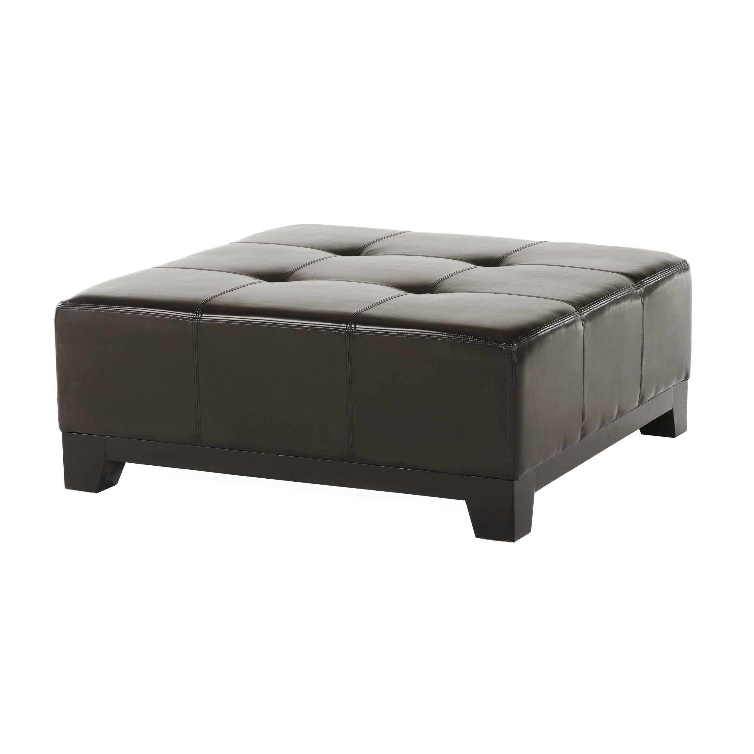 Avalon Button Tufted Espresso Leather Square Ottoman Coffee Table