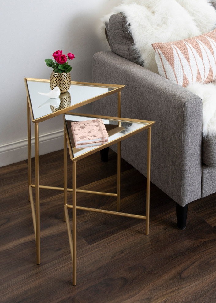 Trena Metal Triangle Nesting End Tables  Gold 2 Piece   Contemporary   Coffee Table Sets   by Uniek Inc.  Houzz