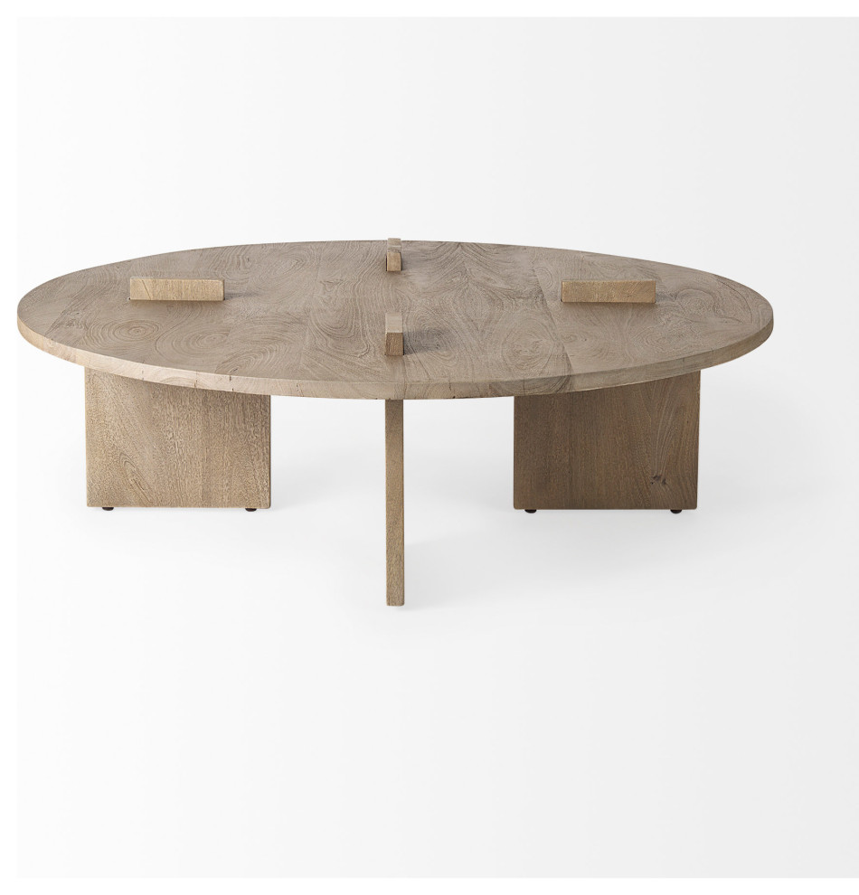 Aida 48.0 x 48.0 x 15.3 Grey Brown Wood Round Coffee Table   Transitional   Coffee Tables   by Mercana  Houzz