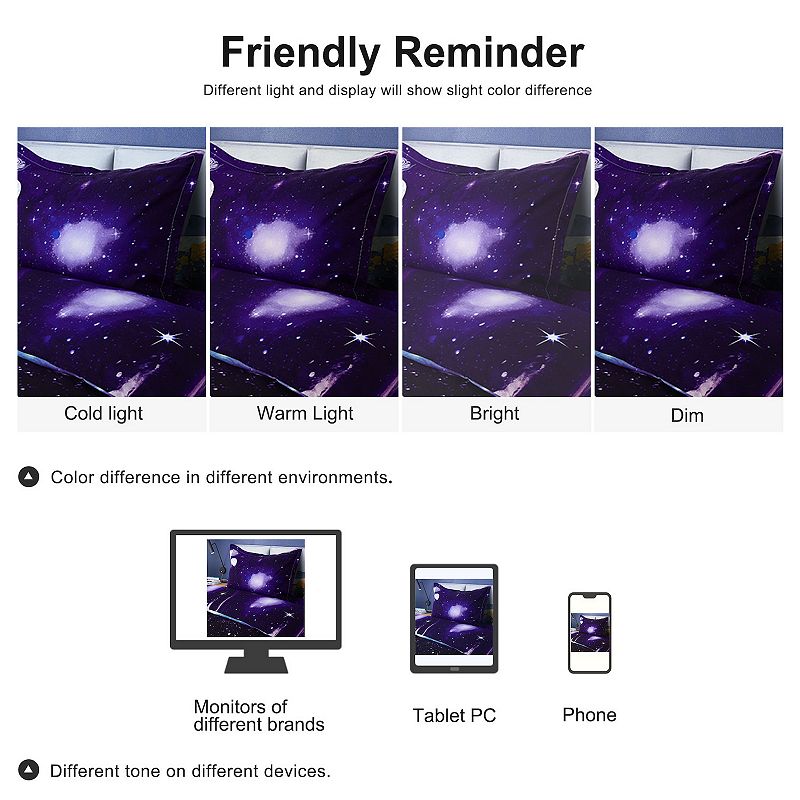 Galaxy Sky Cosmos Night Pattern 3D Printed Bedding Duvet Cover Set Single 2 Pcs