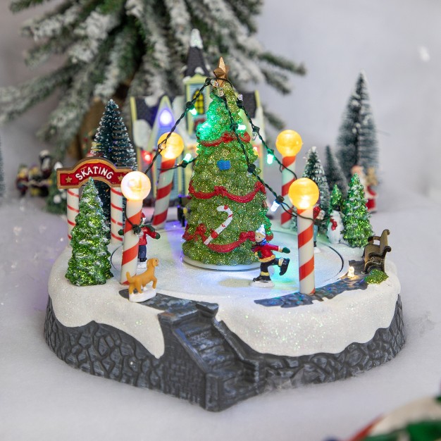 Animated And Musical Ice Skaters Christmas Scene Led Lighted Village Display