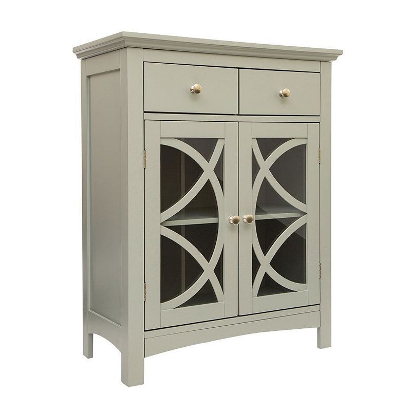 Modern 32-inch Bathroom Floor Cabinet With Glass Doors In Grey Wood Finish