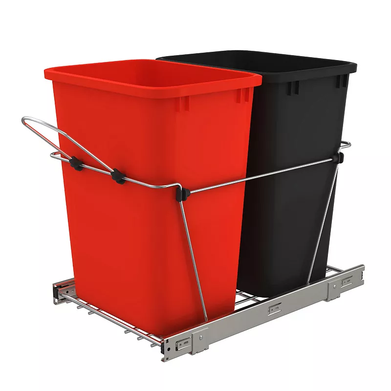 Rev-a-shelf Double Pull Out Trash Can 35 Qt For Kitchen， Redblk， Rv-18kd-1618c-s