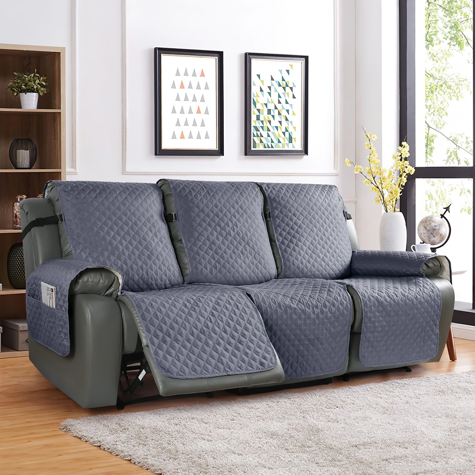 TAOCOCO Anti-Slip Recliner Sofa Cover,Reclining Couch Slipcover for 3-Seater Recliner Sofa Bluish Grey