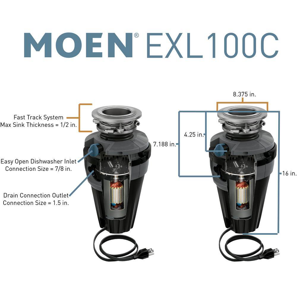 MOEN Chef Series 1-HP Continuous Feed Garbage Disposal with Integrated Lighting and Sound Reduction (2-Pack) TEXL100C-2PK