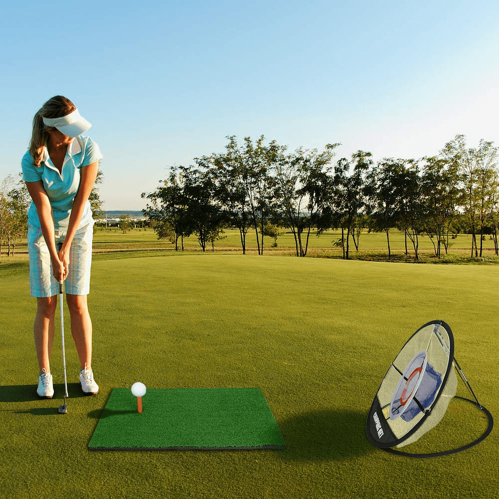 Achort Golf Practice Chipping Net with Golf Hitting Mat， Collapsible Pop Up Golf Practice Net