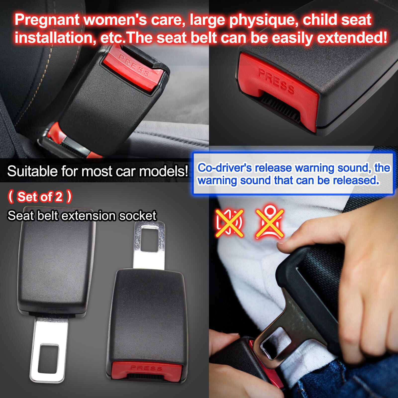 Top10 Racing Set 2 Universal Car Safety Seat Belt Extender Seatbelt Strap Buckle 4.7 