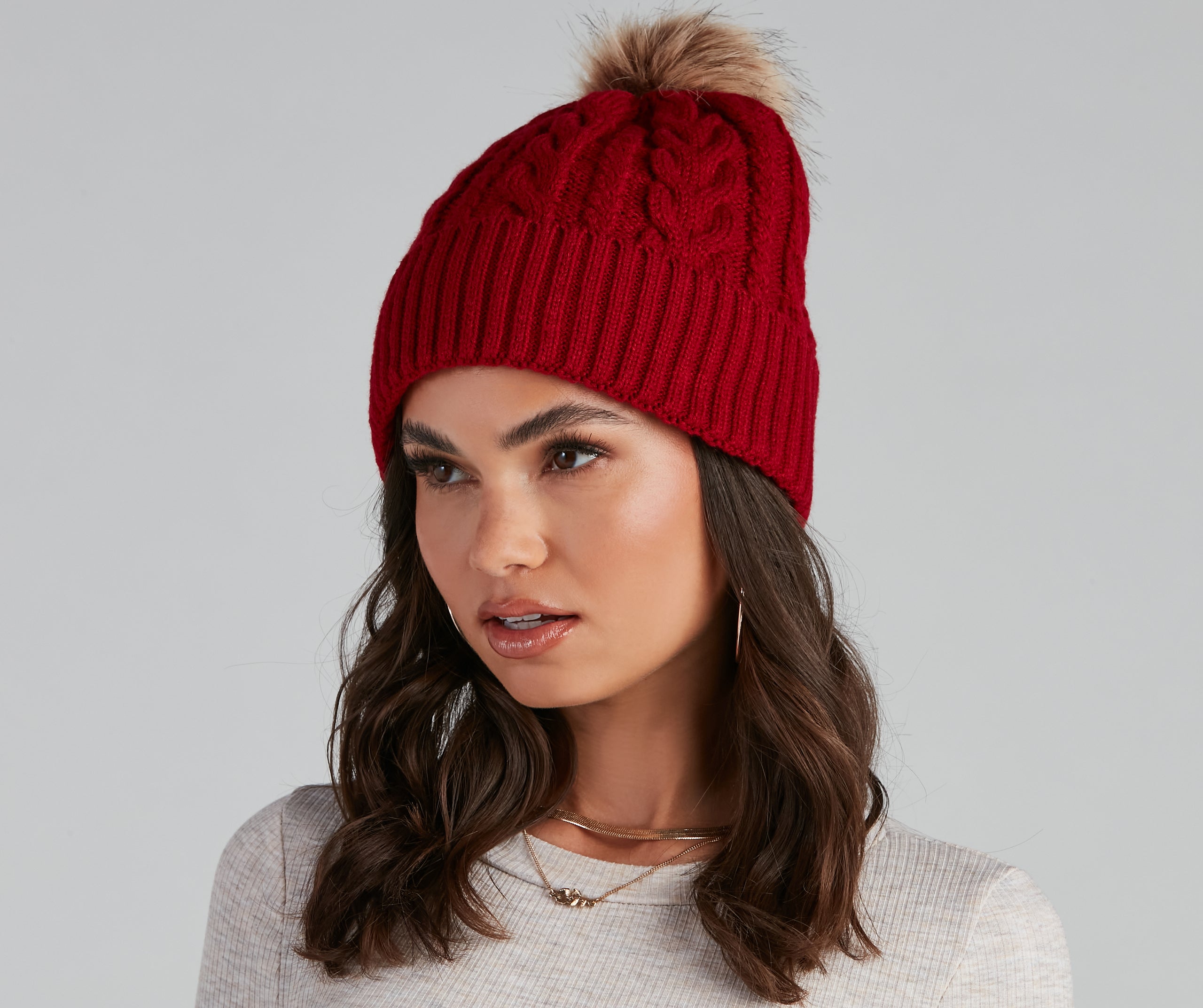 Winter Ready Pom Cable Knit Beanie