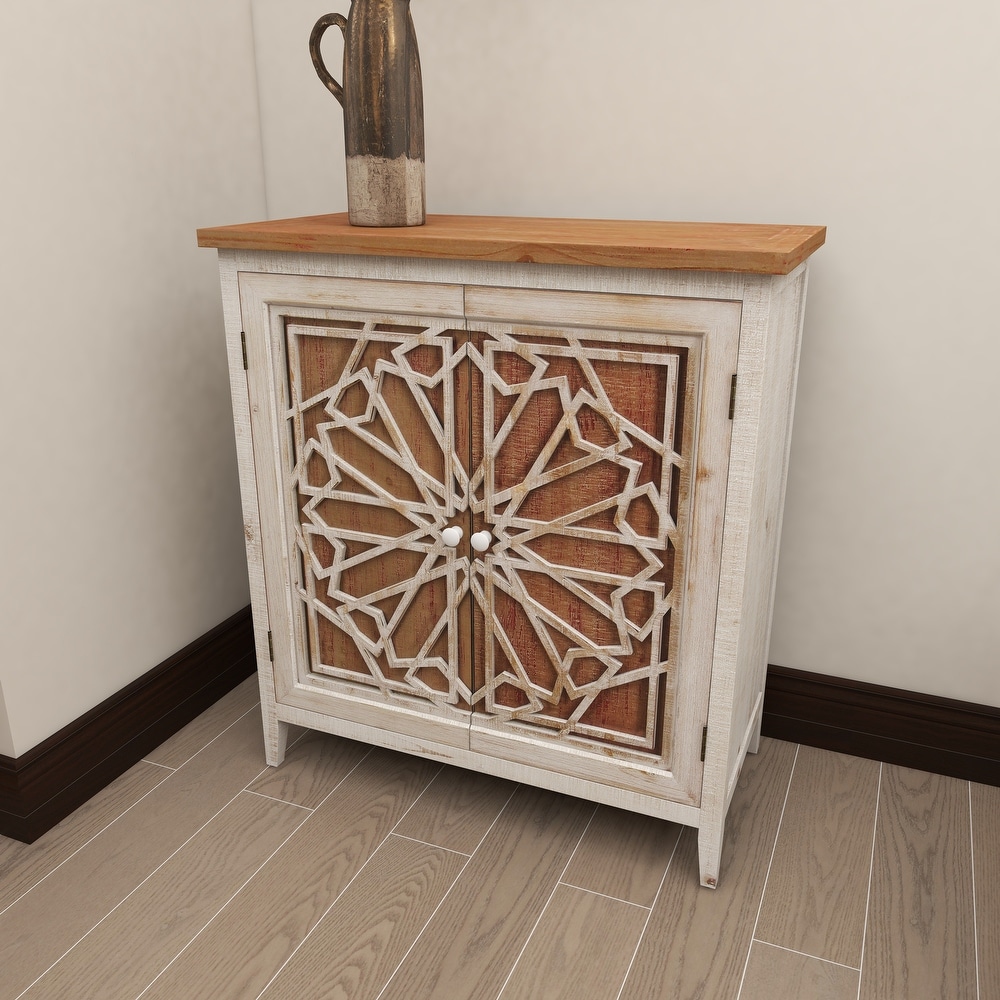 Brown Wood Farmhouse Cabinet with Carved Relief Overlay   14\