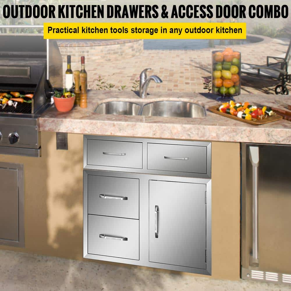 VEVOR Outdoor Kitchen Door Drawer Combo 35.4 in. W x 23.6 in. H x 24.4 in. D BBQ Access Door/Double Drawers with Handles CTG36X28X41000001V0