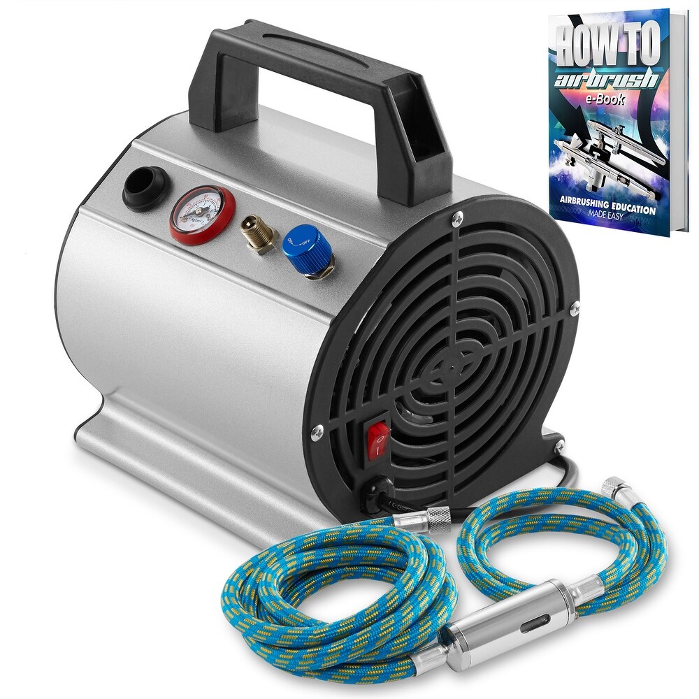 1/6 HP Airbrush Compressor w/ Internal Tank and 6 Ft. Hose   Silver