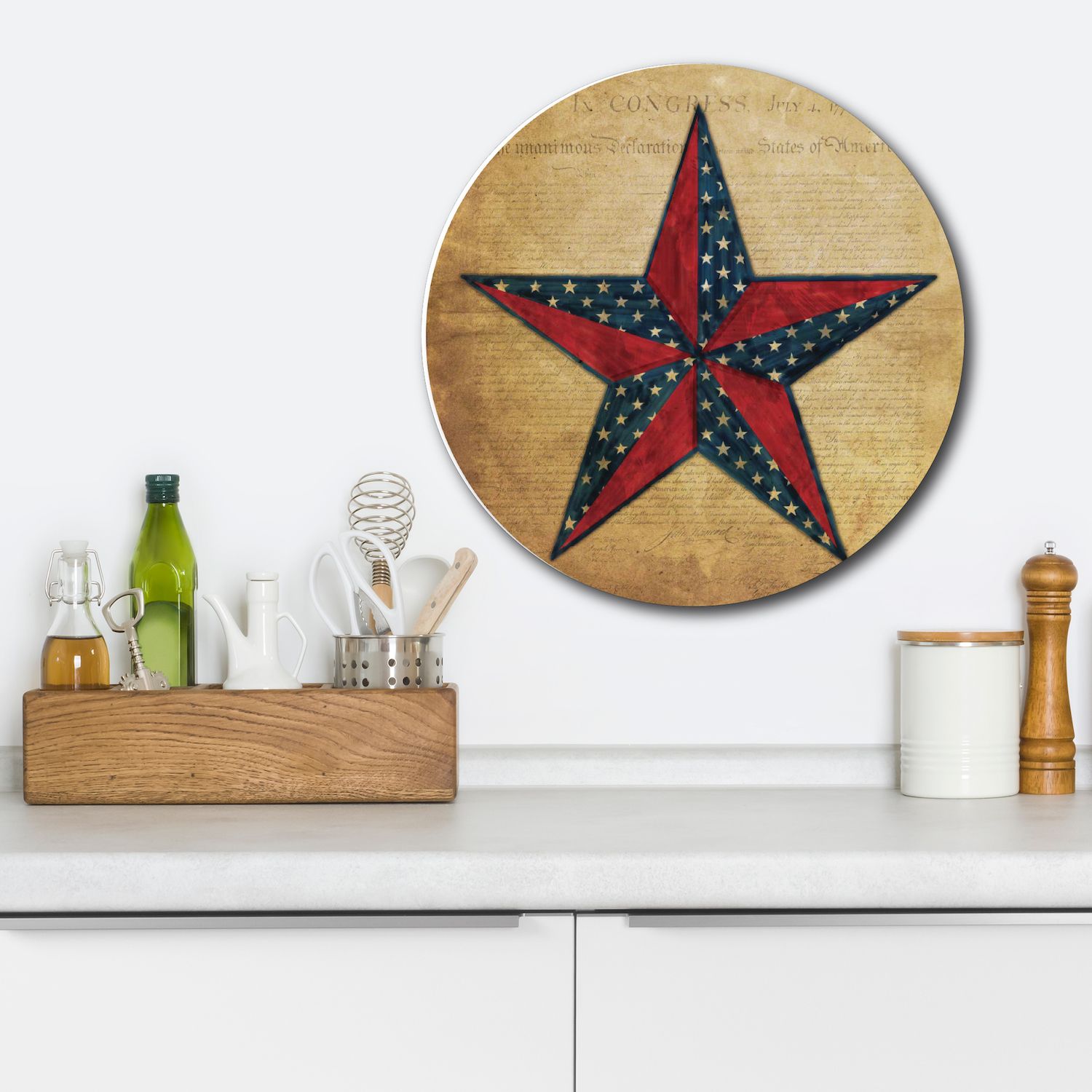 Courtside Market Flag Star II Circular Board Wall Art