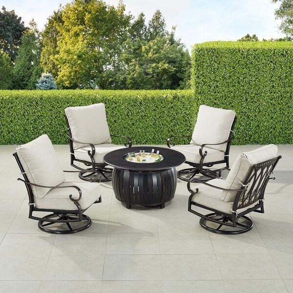 Black Aluminum Fire Table Set with Four Club Chairs