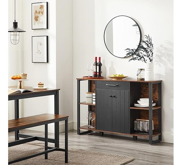 Vasagle Buffet Cabinet Kitchen Sideboard Storage Organizer Rustic Brown And Black