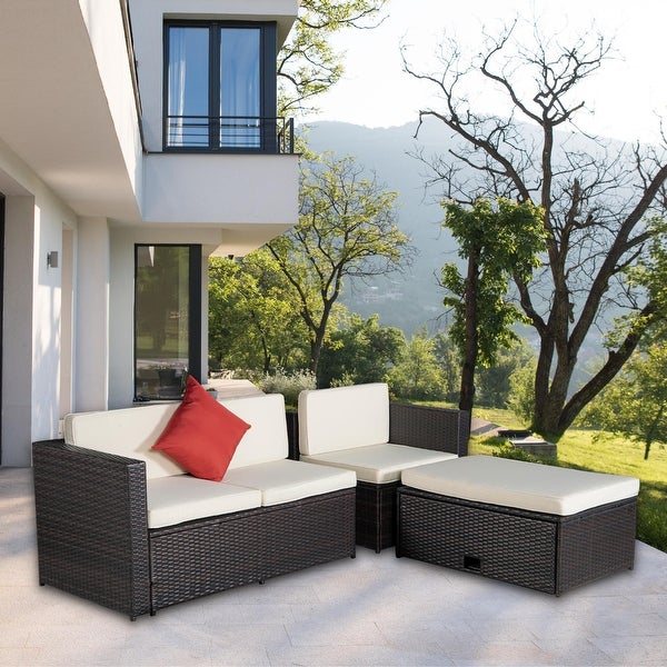 4-Piece Patio Set Rattan 2 Pillows Sectional Option Sofa Sets - Overstock - 35313170