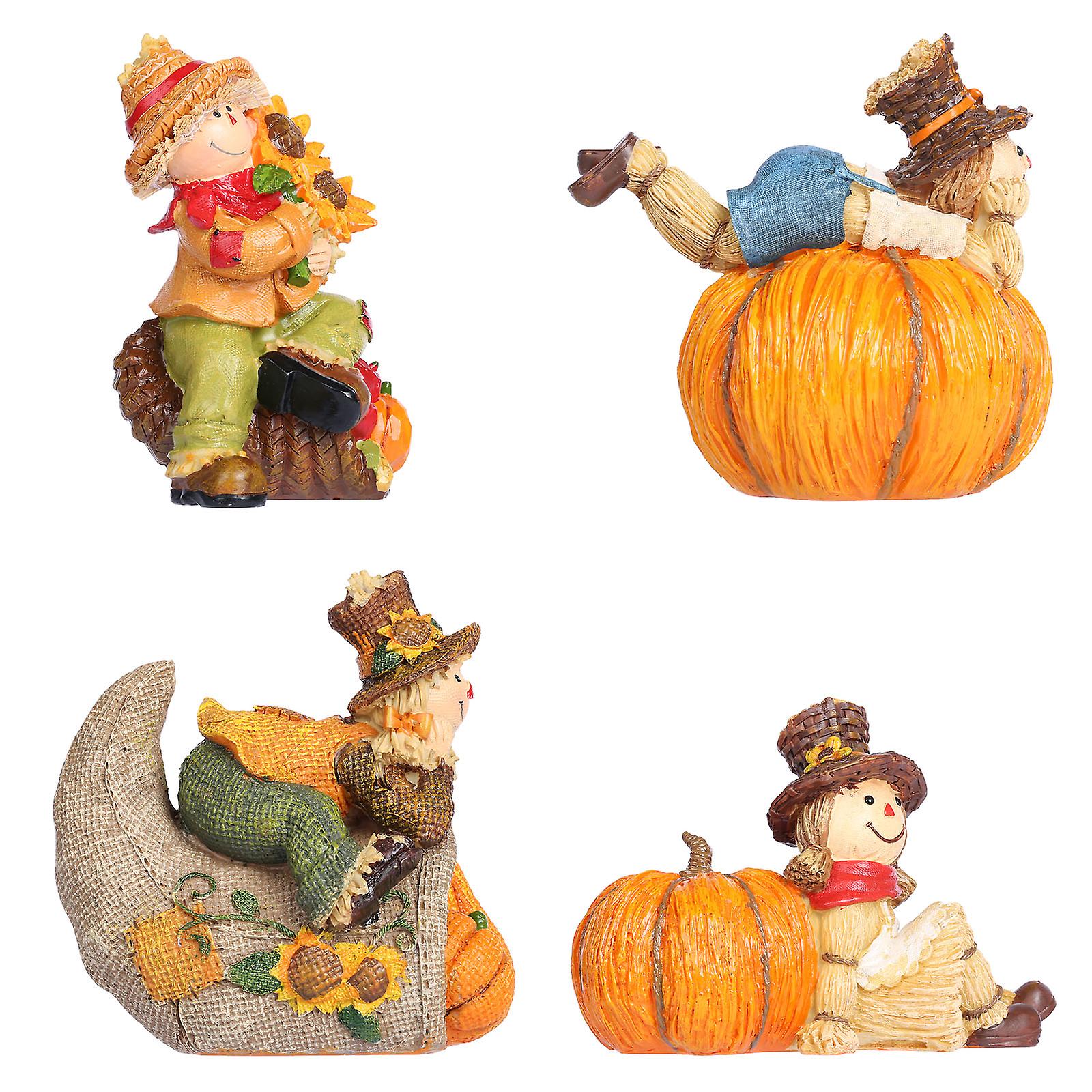 Tomfeel Scarecrow And Pumpkin Ornament Thanksgiving Harvest Decor Fall Gift Resin Mini Sculpture Of Table， Fireplace Store And Counter Ornaments No.21