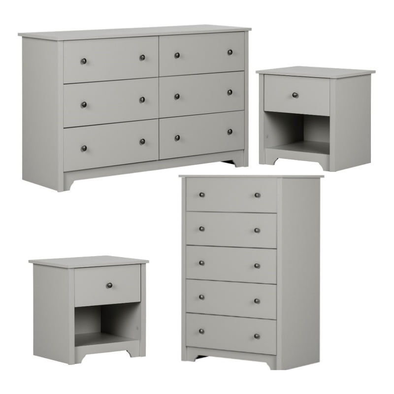 4 Pcs Set of 6 Drawer Dresser & 6 Drawer Double Dresser & 2 Nightstands in Gray