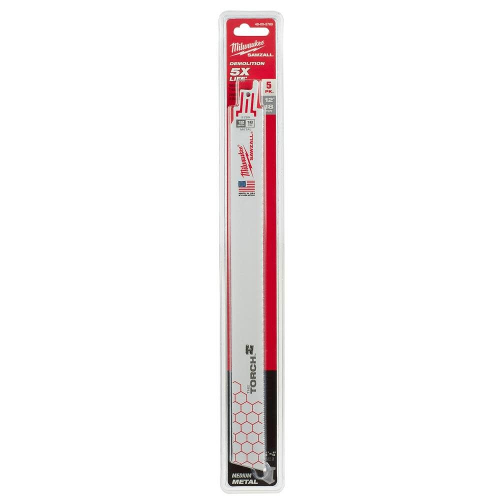 Milwaukee 12 in. 18 TPI THE TORCH SAWZALL Blade 5PK 48-00-5789 from Milwaukee