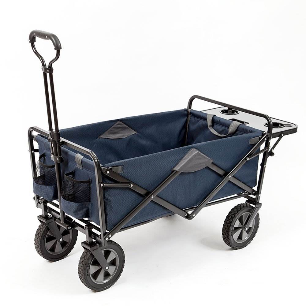 Mac Sports Collapsible Outdoor Garden Utility Wagon Cart w/ Table, Navy (2 Pack)