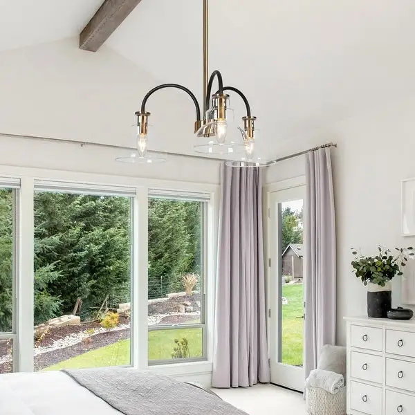 Modern Black Gold 3-light Chandelier Glass Barn Island Pendant Lighting - D18