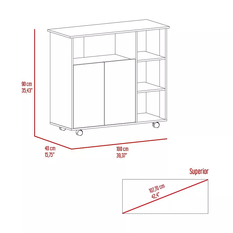 Serbia Kitchen Island， One Cabinet， Four Open Shelves