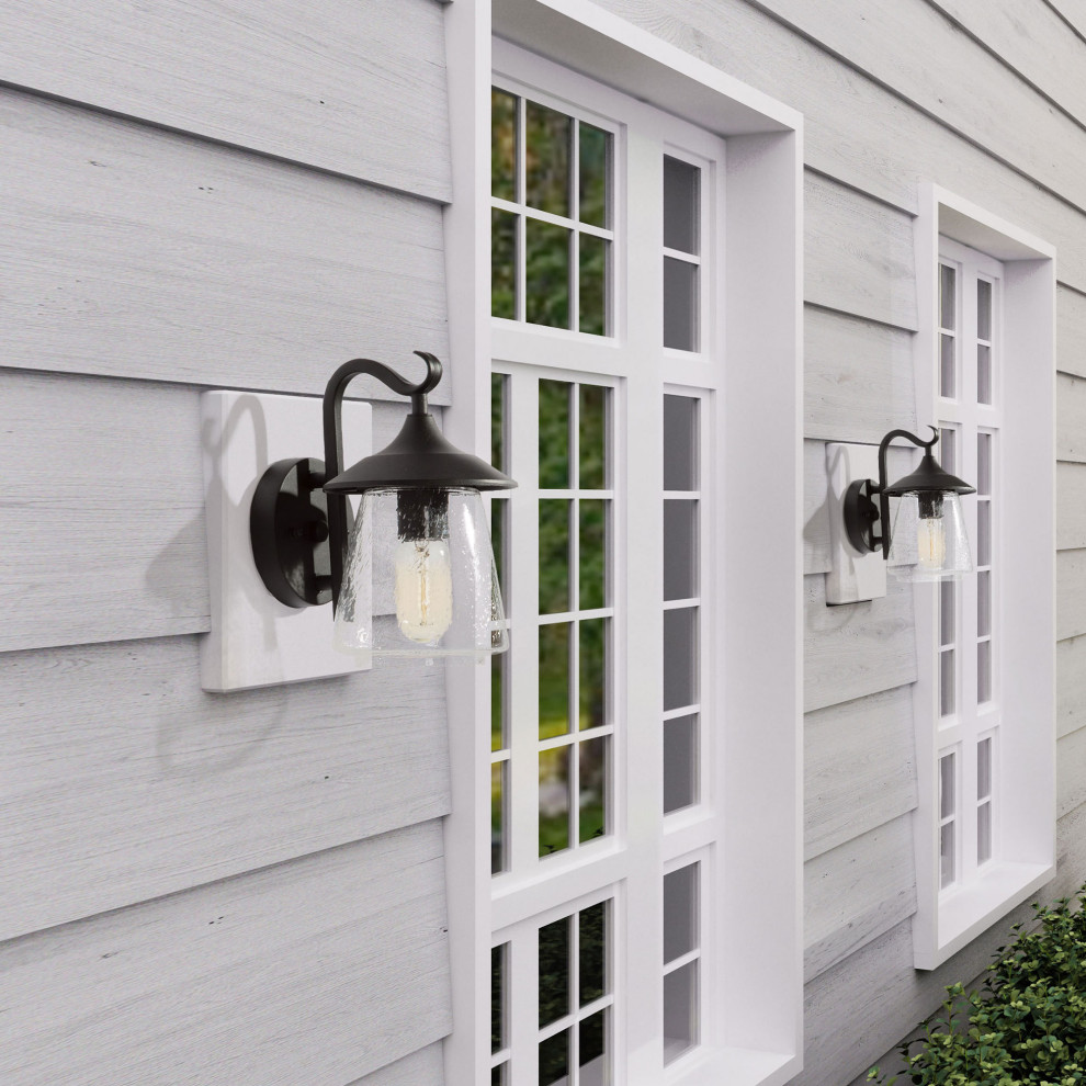 LNC 1 Light Traditional Matte Black Bell Seeded Glass Outdoor Wall Lights   Transitional   Outdoor Wall Lights And Sconces   by LNC  Houzz