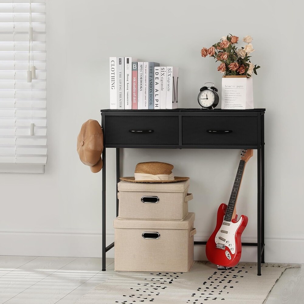 Narrow Modern Sofa Table with Hooks and Fabric Drawers Console Table