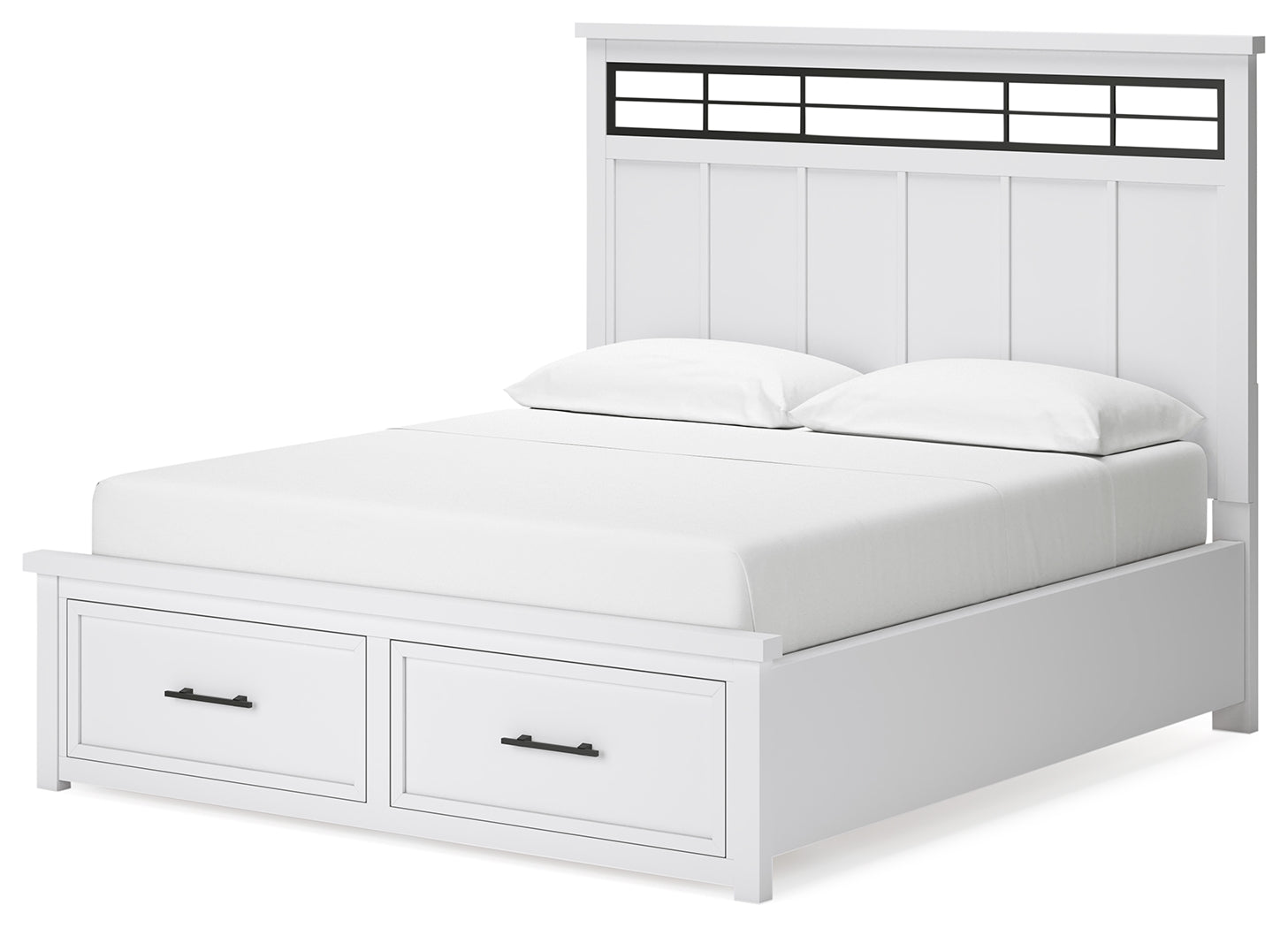 (Online Special Price) Ashbryn White/Natural California King Panel Storage Bedroom Set with Dresser and Mirror