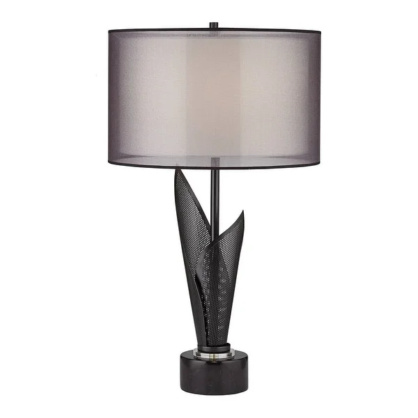 Modern Table Lamp Black Metal Marble Double Drum Shades - 18