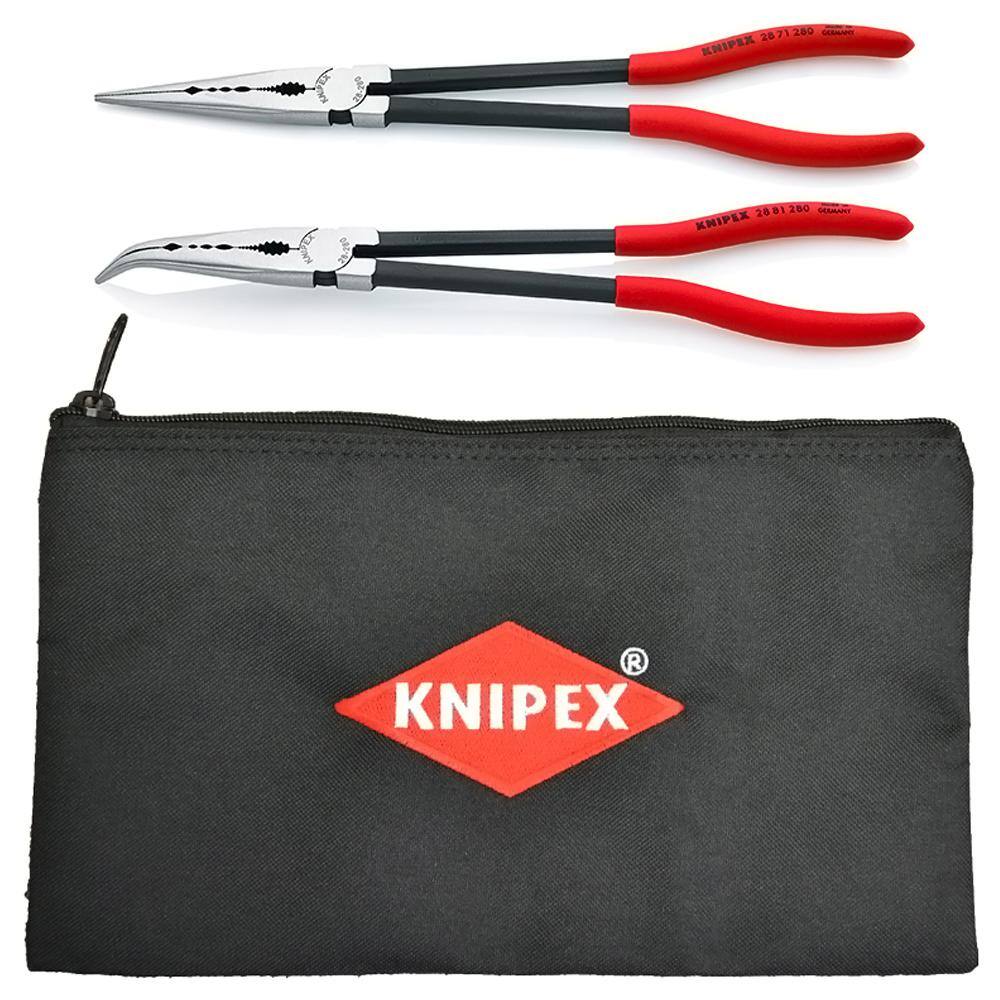 KNIPEX 11 in. Extra Long Straight and Angled Needle Nose Pliers Set with Storage Pouch 9K 00 80 128 US