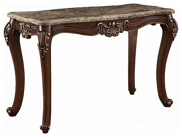 Benjara 23 quotWood Sofa Table with Carved Floral Motifs Wooden Feet in Brown   Victorian   Console Tables   by Homesquare  Houzz