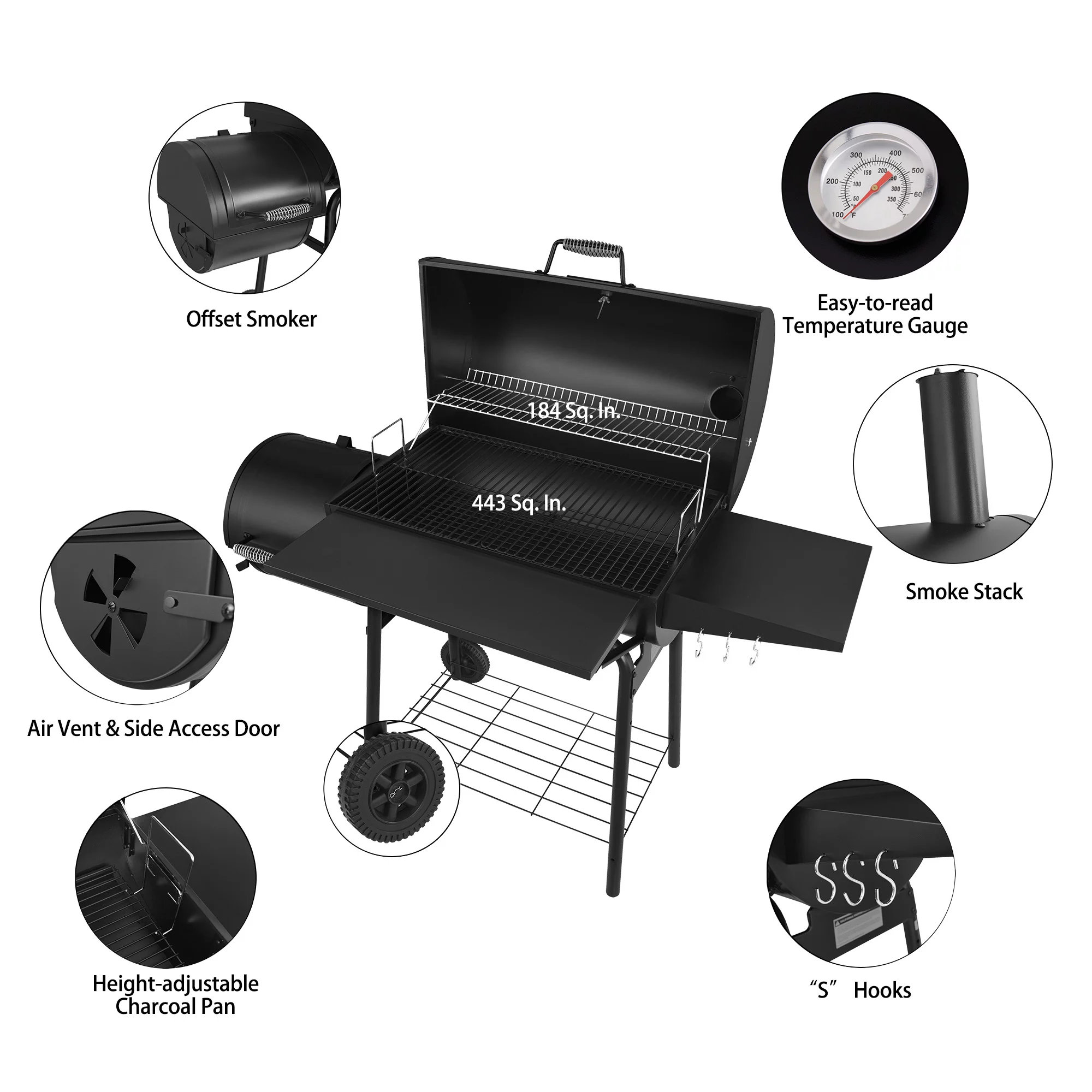 Royal Gourmet 30 CC1830S Charcoal Grill with Offset Smoker