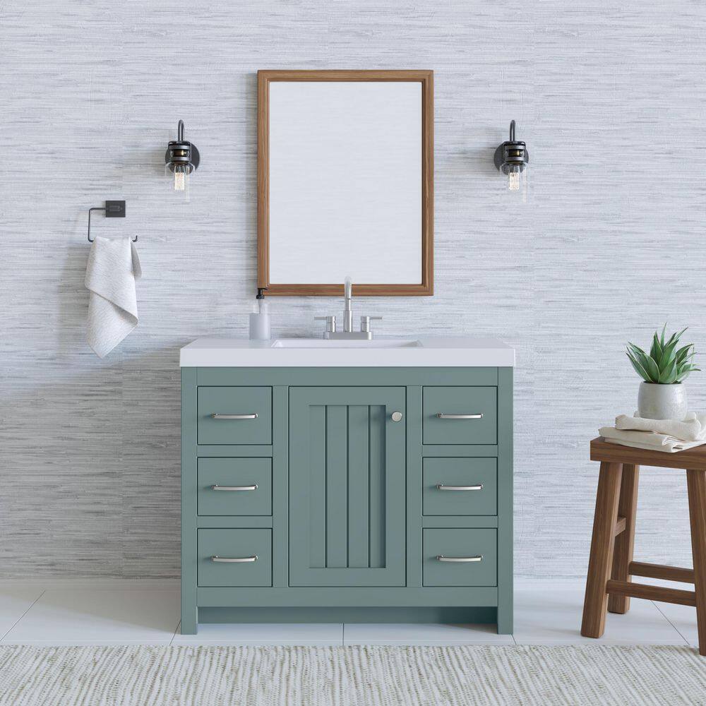 Home Decorators Collection Glint 42.5 in. W x 18.75 in. D Bath Vanity in Sage with Cultured Marble Vanity Top in White with Integrated Sink B42X20094