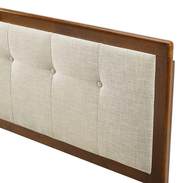 Marlin Traditional Beige Fabric Button Tufted King Walnut Wooden Headboard - - 32158006