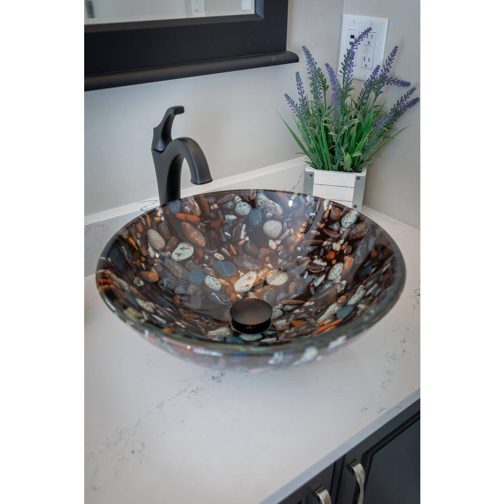 Eden Bath Natural Pebble Pattern Glass Vessel Sink in Multi-Colors EB_GS24