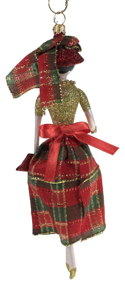 De Carlini Chloe In Gliitered Plaid Skirt Ornament Italina Diva Lady Do7549   Christmas Ornaments   by Story Book Kids Inc  Houzz