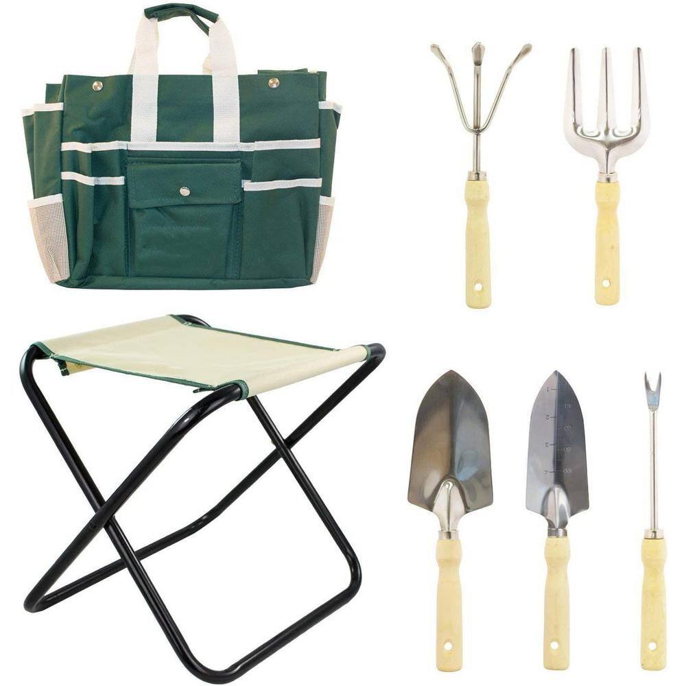 7-Piece Stainless Steel Garden Tool Set Heavy-Duty Folding Bench Garden Tool Set B00IFRABAE