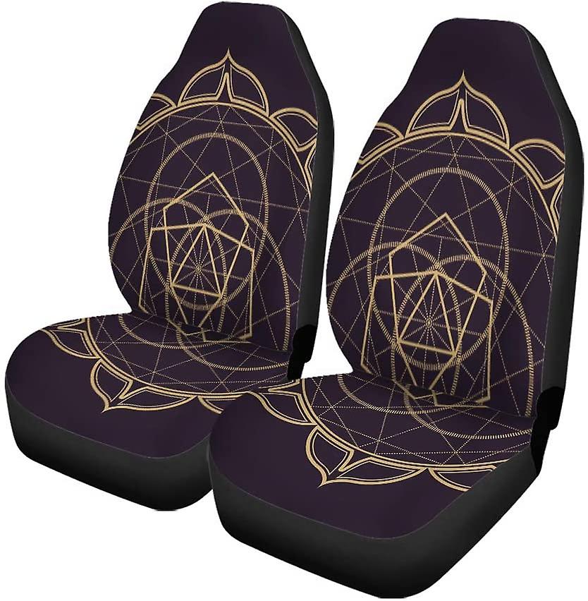 Set Of 2 Car Seat Covers Gold Monochrome Abstract Mandala Geometry Triangle Pentagons Circles Universal Auto Front Seats Protector Fits